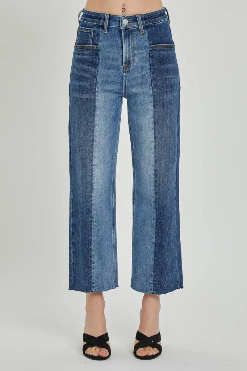 RISEN Full Size Mid-Rise Waist Two-Tones Jeans with Pockets - Love Salve